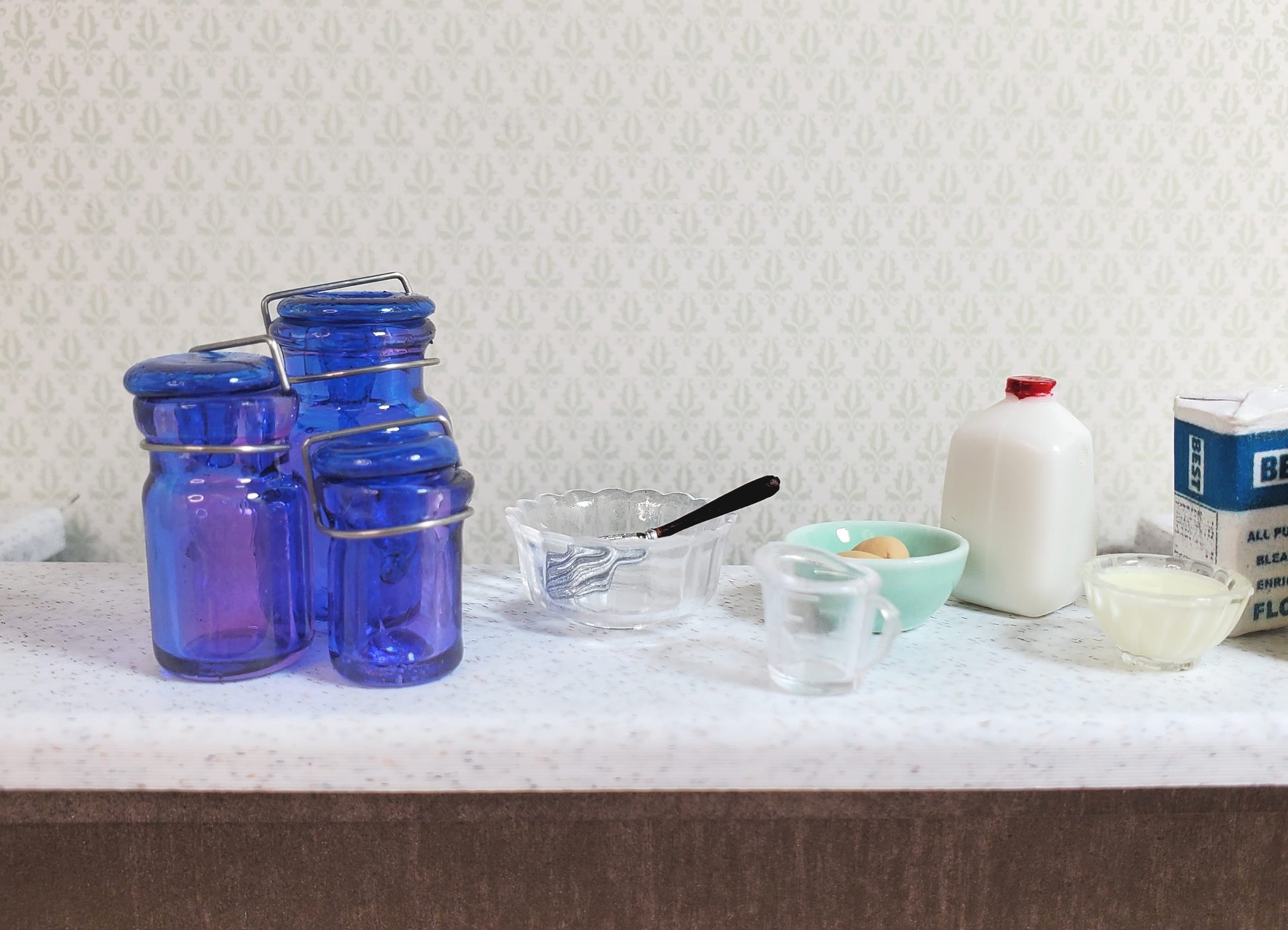 Dollhouse Round Glass Canning Jars Blue/Purple Set of 3 1:12 Scale Miniature