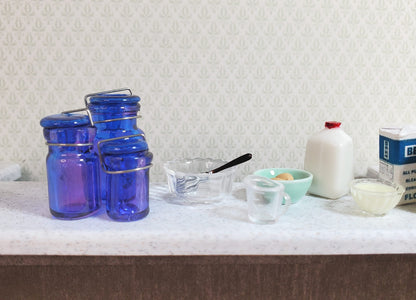 Dollhouse Round Glass Canning Jars Blue/Purple Set of 3 1:12 Scale Miniature