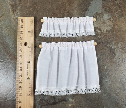 Dollhouse White Fabric Curtains & Valance Curtain Rod 1:12 Scale Miniature