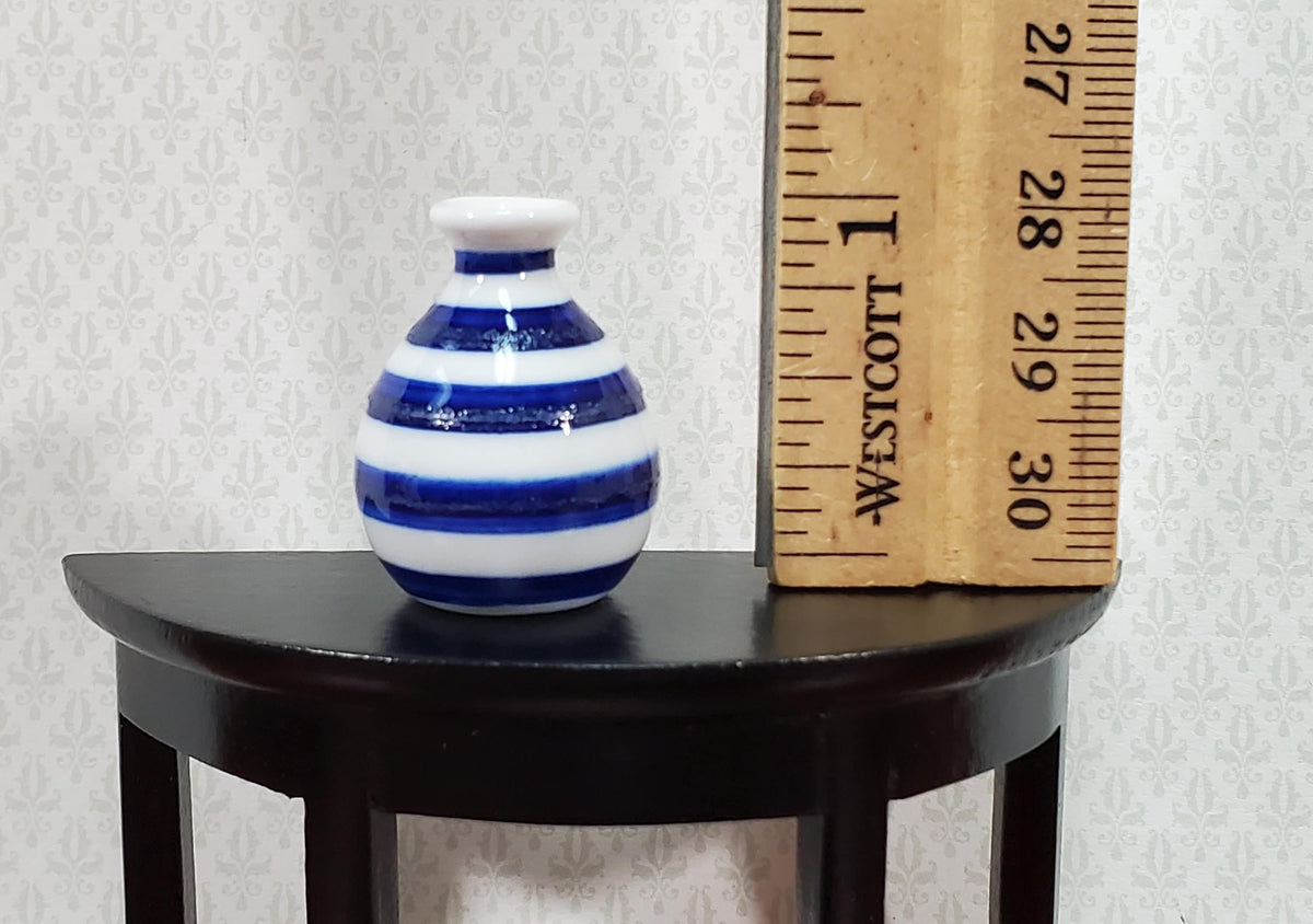 Dollhouse Vase Wide Blue & White Stripes Ceramic 1:12 Scale Miniature