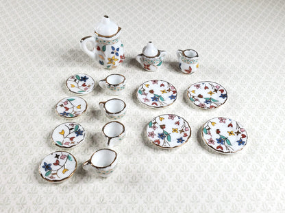 Dollhouse Coffee Set with Plates Ceramic Whimsey Flowers 1:12 Scale Miniature