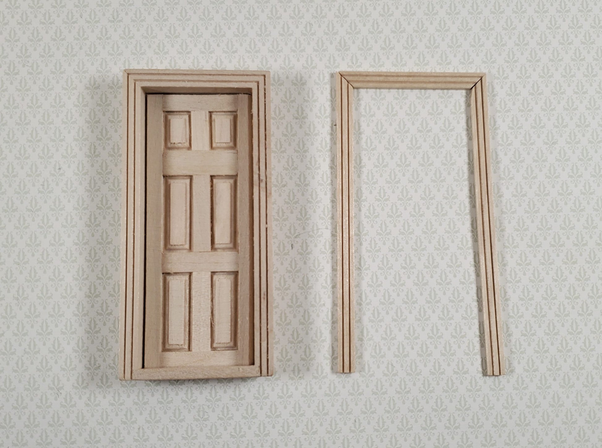 Dollhouse HALF SCALE Miniature Door 6 Panel Wood with Interior Trim 1:24