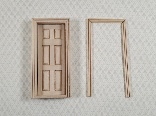 Dollhouse HALF SCALE Miniature Door 6 Panel Wood with Interior Trim 1:24