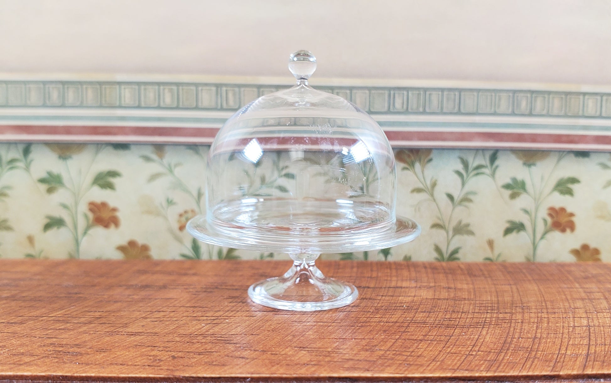 Dollhouse Clear Glass Cake Plate Pedestal with Dome Lid 1:12 Scale Miniature