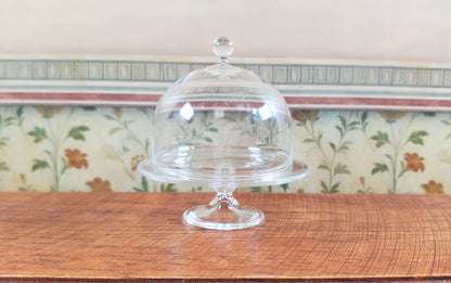 Dollhouse Clear Glass Cake Plate Pedestal with Dome Lid 1:12 Scale Miniature