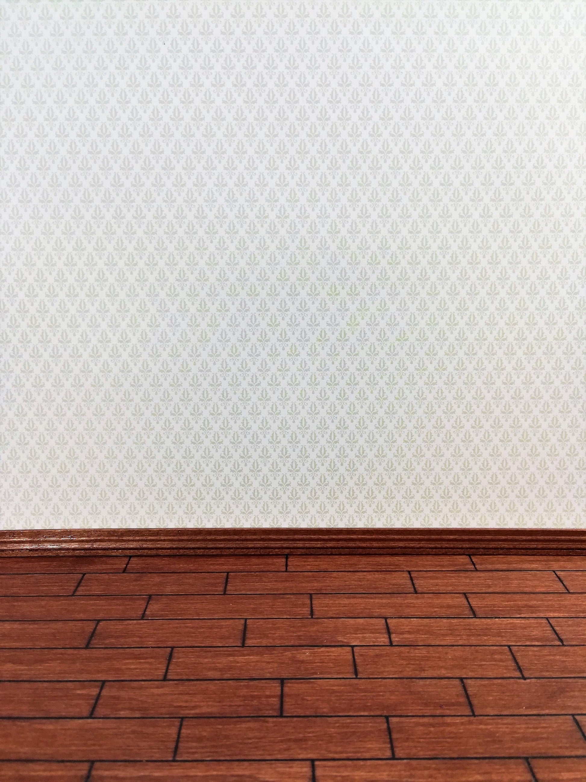 Dollhouse Miniature Wallpaper Brodnax Damask Cream Pale Green & Cream 1:12 Scale