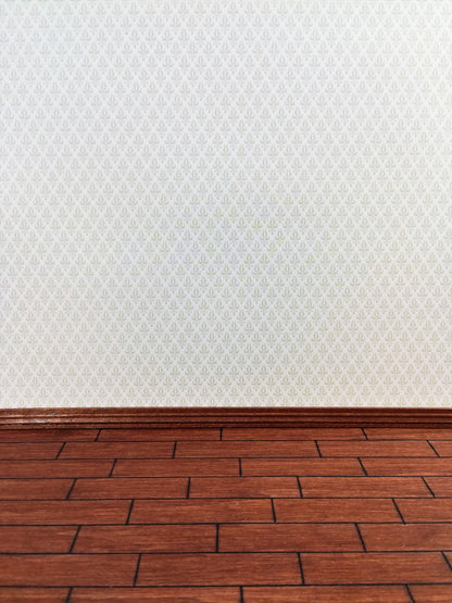 Dollhouse Miniature Wallpaper Brodnax Damask Cream Pale Green & Cream 1:12 Scale