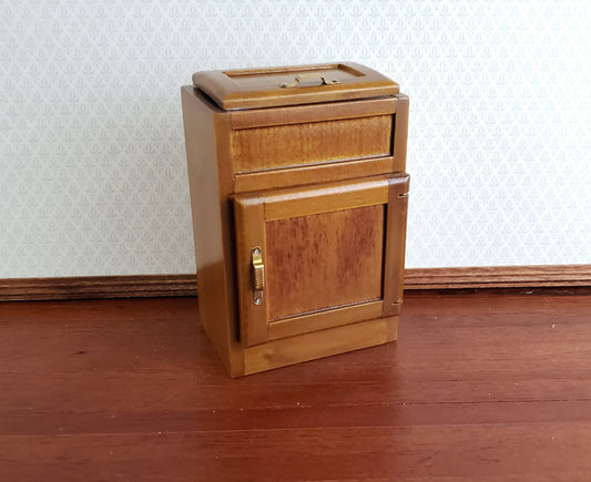 Dollhouse Miniature Ice Box Fridge Light Walnut Finish 1:12 Scale Wood Kitchen