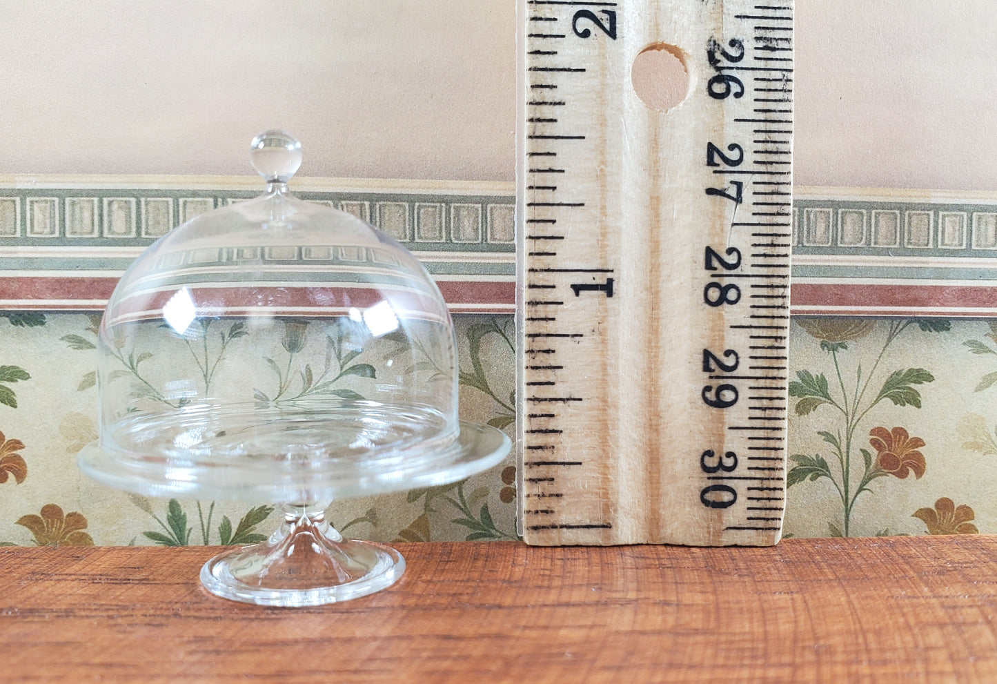 Dollhouse Clear Glass Cake Plate Pedestal with Dome Lid 1:12 Scale Miniature