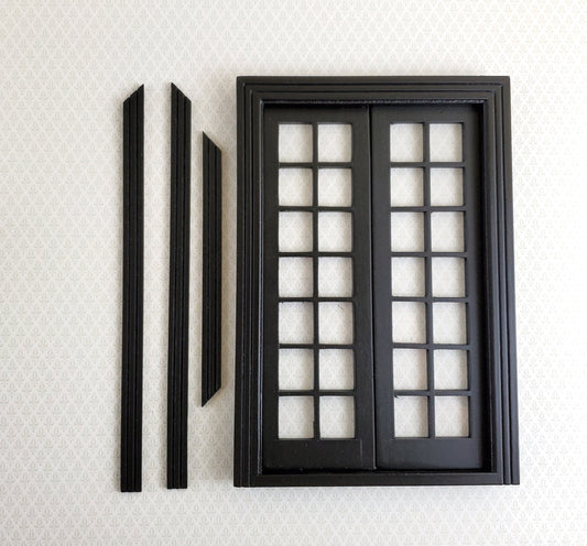 Dollhouse Double French Doors with Windows BLACK 1:12 Scale Miniature Interior Exterior