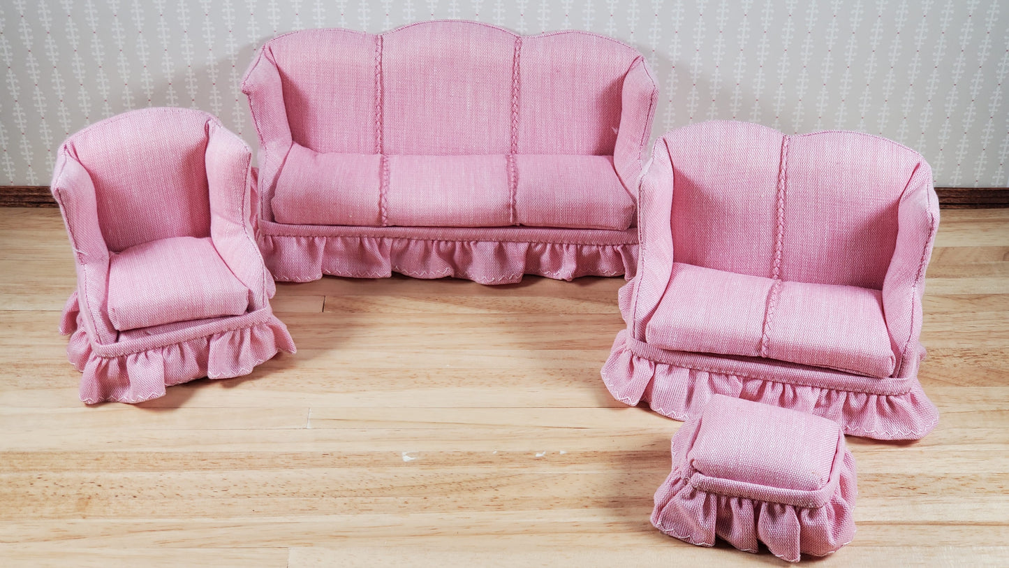Dollhouse Living Room Set 4 pc All Pink 1:12 Scale Miniature Furniture