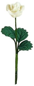 Dollhouse White Rose Single Stem with Foliage 1:12 Scale Miniature