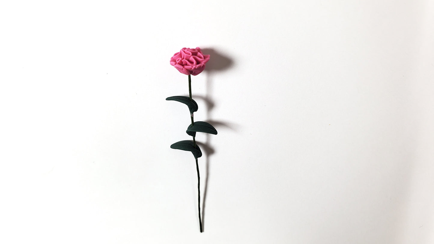 Dollhouse Pink Carnation Single Stem with Foliage 1:12 Scale Miniature