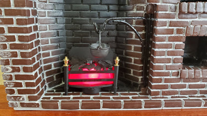 Dollhouse Miniature Battery Lit Fire Basket Fireplace Insert Coals 1:12 Scale