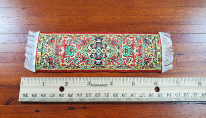Dollhouse Narrow Carpet Rug Runner Red Gold Black Woven Fabric 1:12 Scale