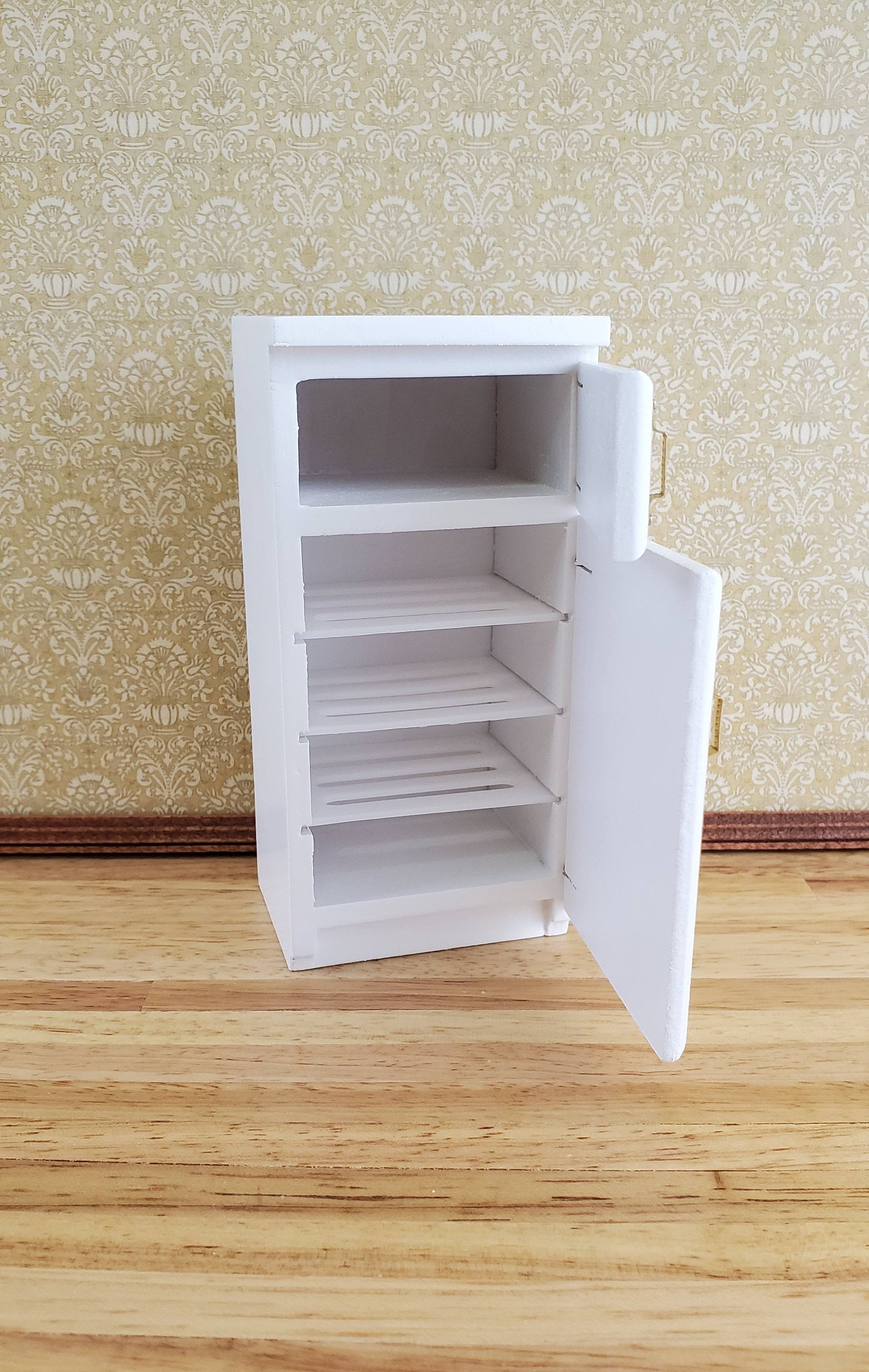 Dollhouse Miniature Fridge 2 Door Refrigerator White 1:12 Scale Wood Furniture