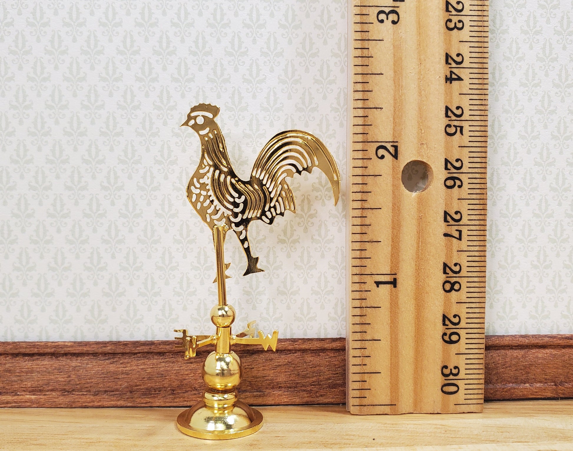 Dollhouse Brass Rooster Weathervane NESW Spins 1:12 Scale Miniature