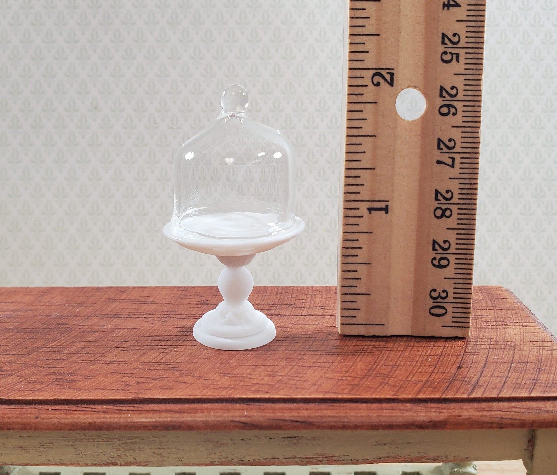 Dollhouse Cake Stand with Dome Glass & Ceramic 1:12 Scale Miniature