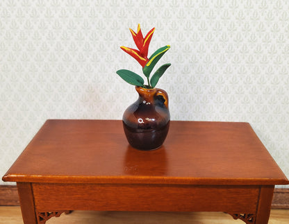 Dollhouse Red Bird of Paradise Single Stem with Foliage 1:12 Scale Miniature