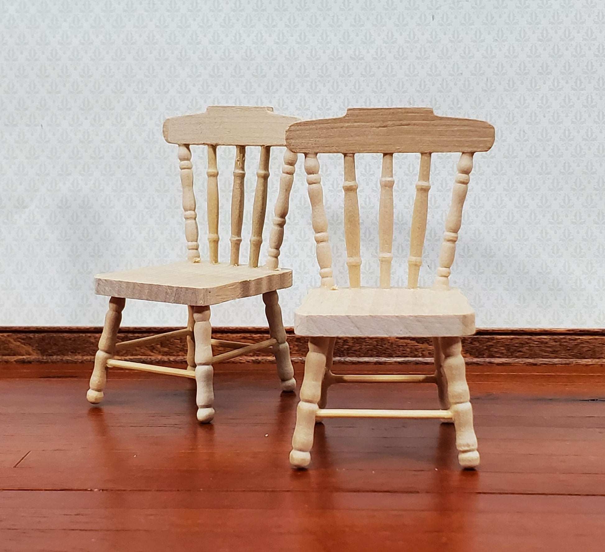 Dollhouse Chairs Spindle Back x2 Unpainted Wood 1:12 Scale Miniature Furniture