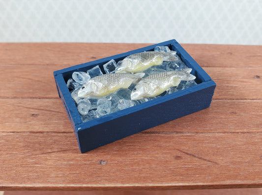 Dollhouse Fish on Ice in Blue Crate Food Seafood 1:12 Scale Miniature
