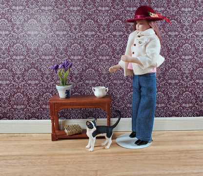 Dollhouse Small Side Table Walnut with Lower Shelf 1:12 Scale Miniature