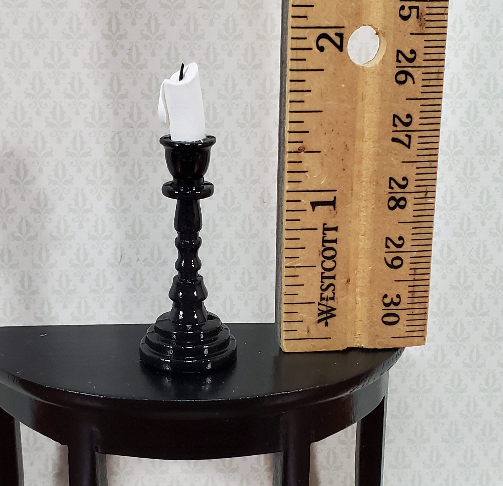 Dollhouse Tall Candlestick Black Finish Miniature Decor Use in 1:12 or 1/6 Scale Settings