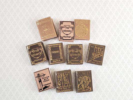 Dollhouse Miniature Book Set x10 Epic Poems 1:12 Scale Books (blank inside)