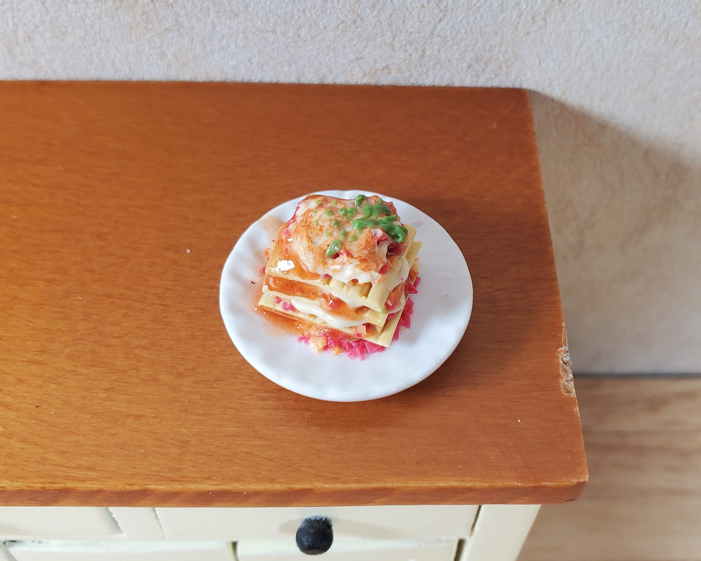Dollhouse Lasagna on a White Ceramic Plate 1:12 Scale Miniature Food Kitchen