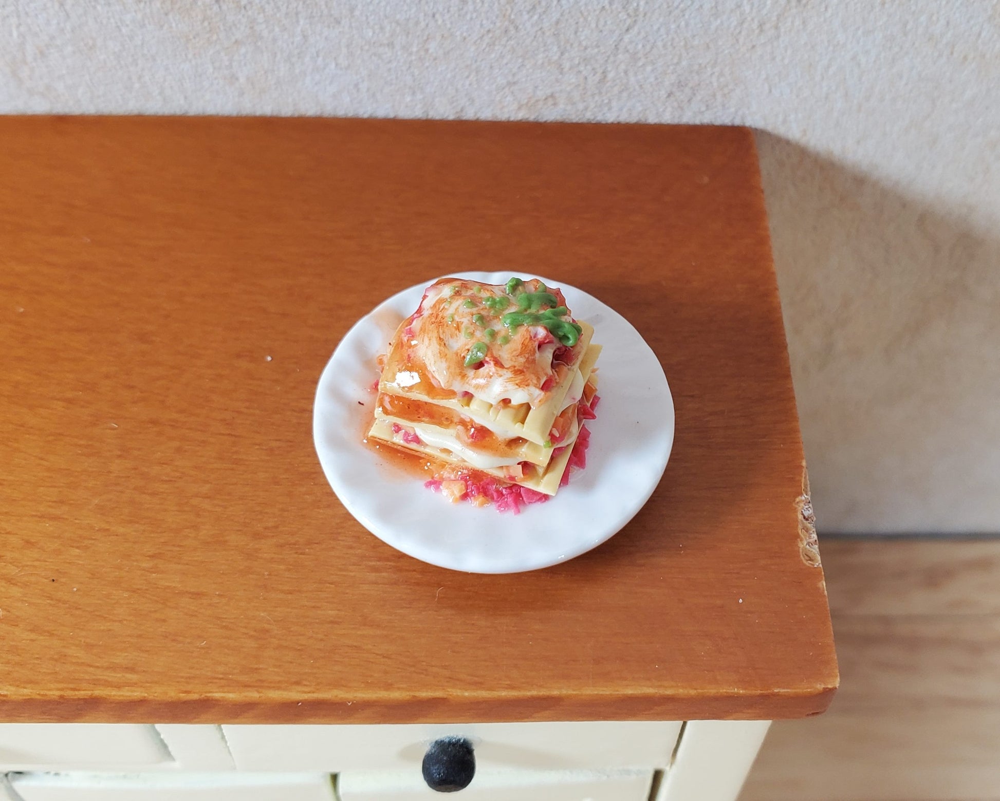 Dollhouse Lasagna on a White Ceramic Plate 1:12 Scale Miniature Food Kitchen