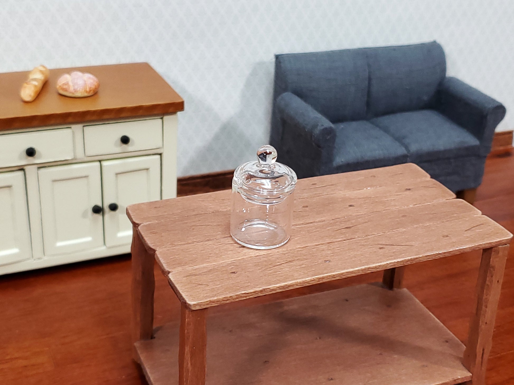 Dollhouse Candy Jar Empty Glass with Lid Short Wide for Miniature Shop or Kitchen