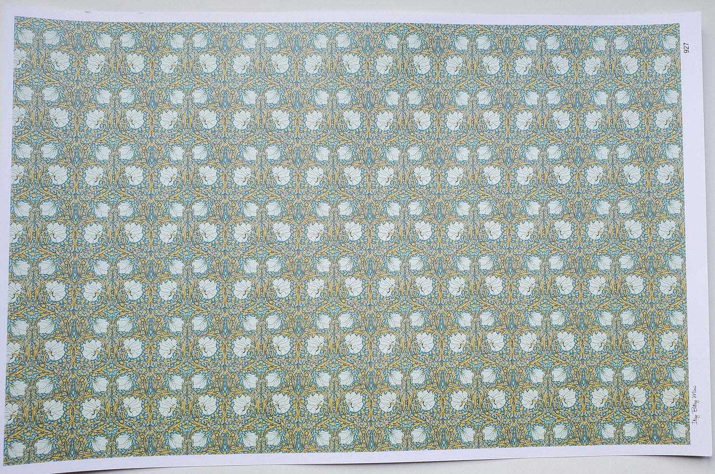 Dollhouse Wallpaper William Morris Art Nouveau Pimpernel Blue Floral 1:12 Scale Itsy Bitsy