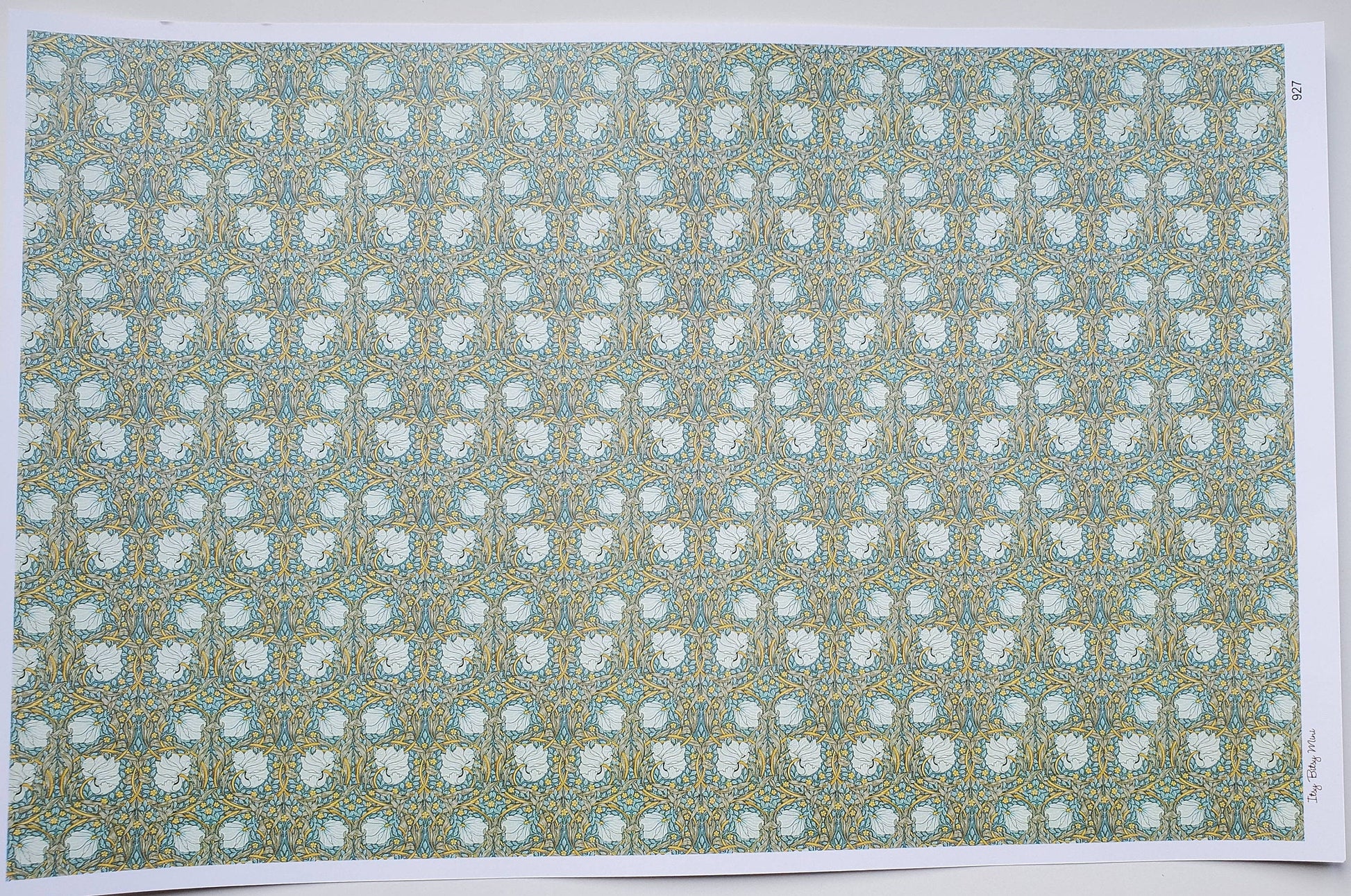 Dollhouse Wallpaper William Morris Art Nouveau Pimpernel Blue Floral 1:12 Scale Itsy Bitsy