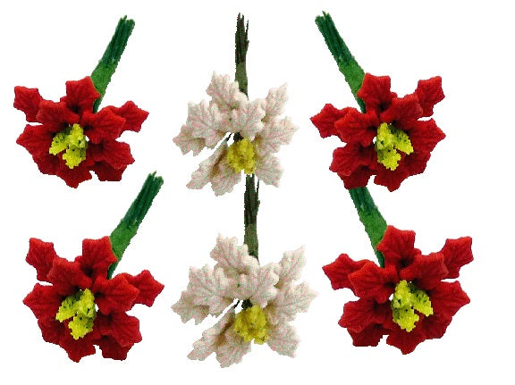 Dollhouse 2 White & 4 Red Poinsettias Loose Bouquet 1:12 Scale Christmas Flowers