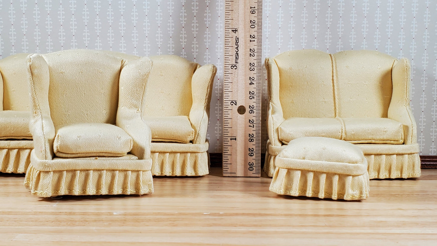 Dollhouse Living Room Set 4 pc Pale Yellow 1:12 Scale Miniature Furniture