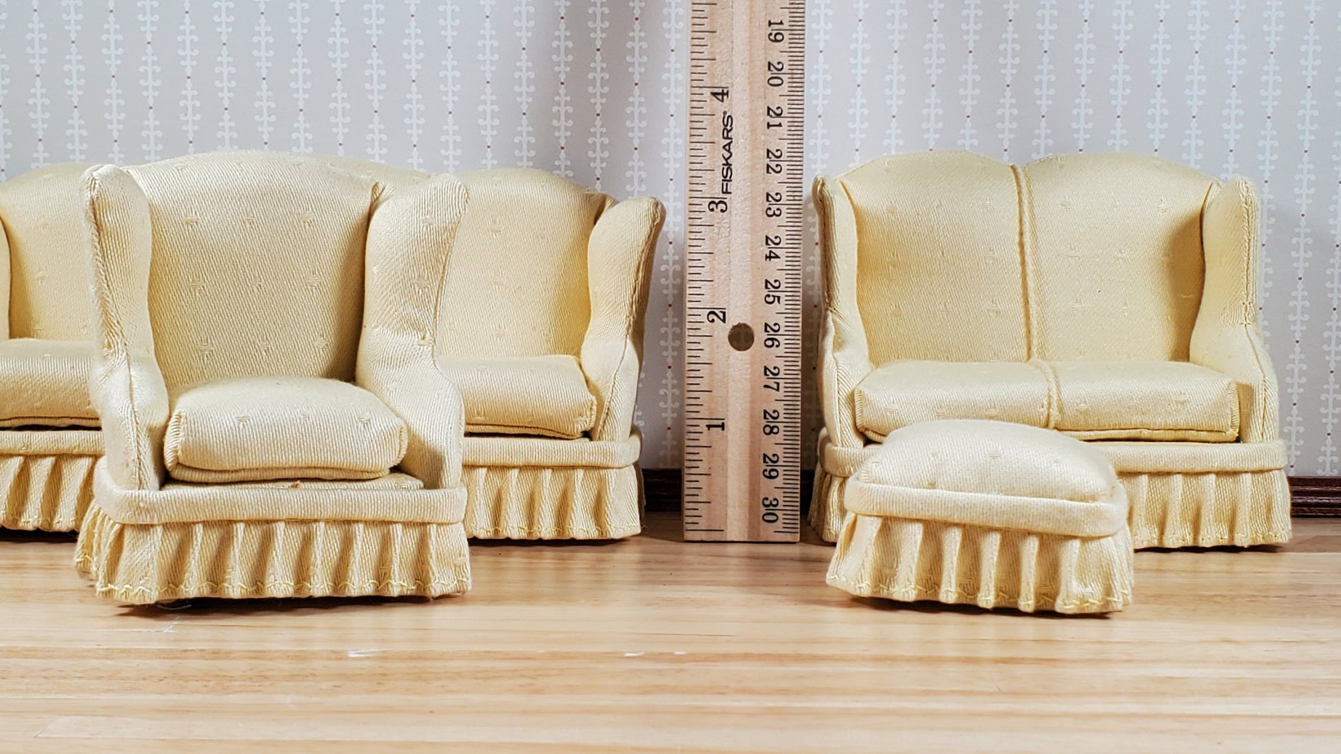 Dollhouse Living Room Set 4 pc Pale Yellow 1:12 Scale Miniature Furniture