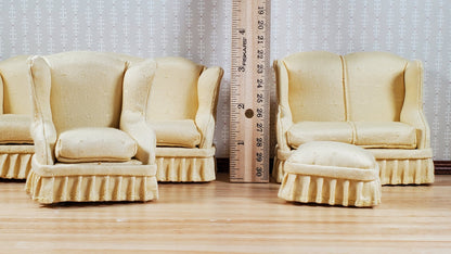 Dollhouse Living Room Set 4 pc Pale Yellow 1:12 Scale Miniature Furniture