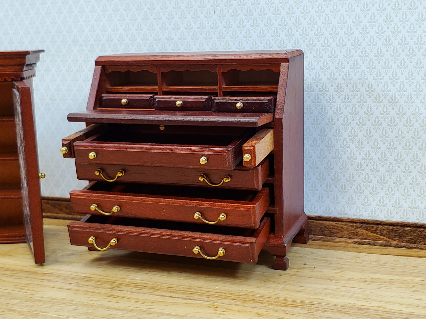Dollhouse Secretary Writing Desk w/ Upper Cabinet 2 Pieces 1:12 Scale Furniture