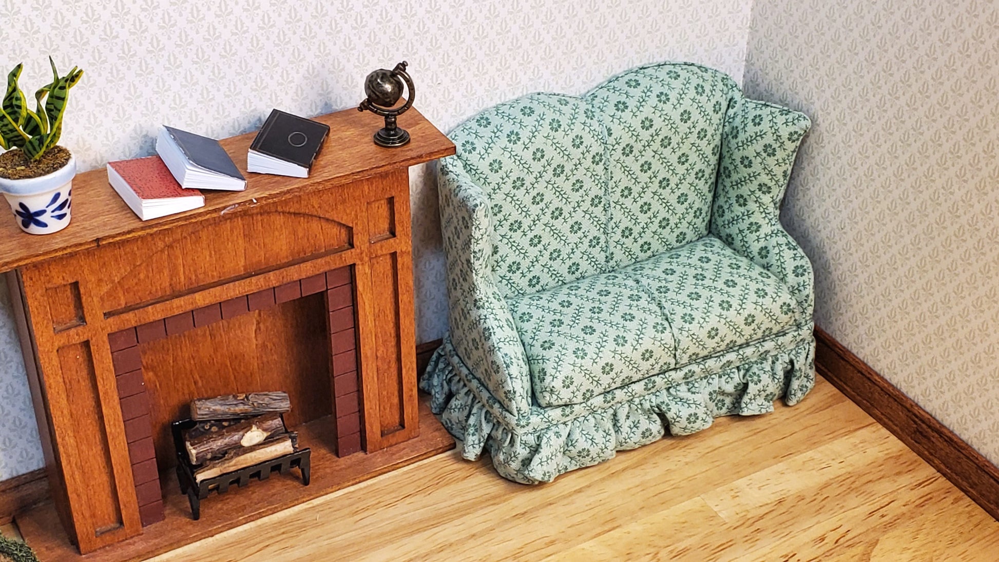 Dollhouse Small Loveseat Sofa Sage Green 1:12 Scale Miniature Furniture