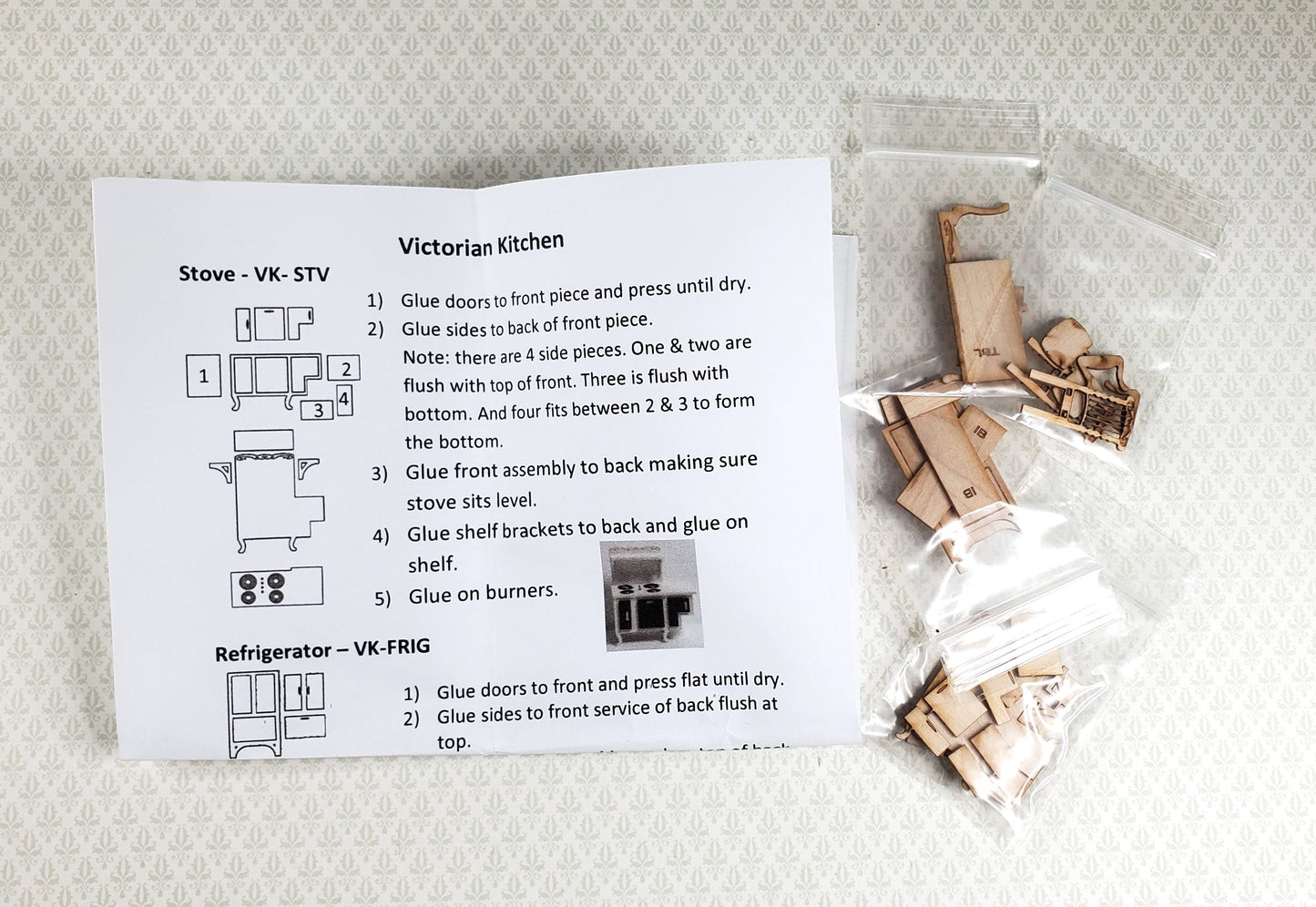 Dollhouse Quarter Scale Furniture Kit DIY Victorian Kitchen Set 1:48 Miniatures