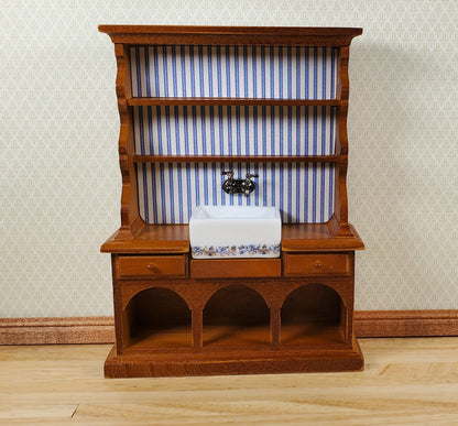 Dollhouse Reutter Sink Cabinet Walnut Blue Onion 1:12 Scale Miniature Kitchen