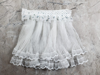 Dollhouse Lace Curtains Cream with Blue Floral Valance 1:12 Scale 5" W x 6" L