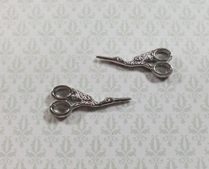 Dollhouse Bird Sewing Scissors x2 Pair Fancy Silver Metal 1:12 Scale