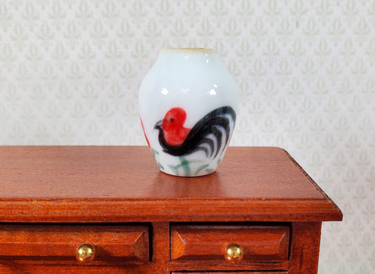 Dollhouse Rooster Design White Ceramic Vase 1:12 Scale Miniature