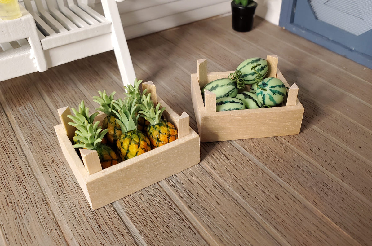 Dollhouse Miniature Fruit or Vegetable Crates x2 Stackable 1:12 Scale Wood