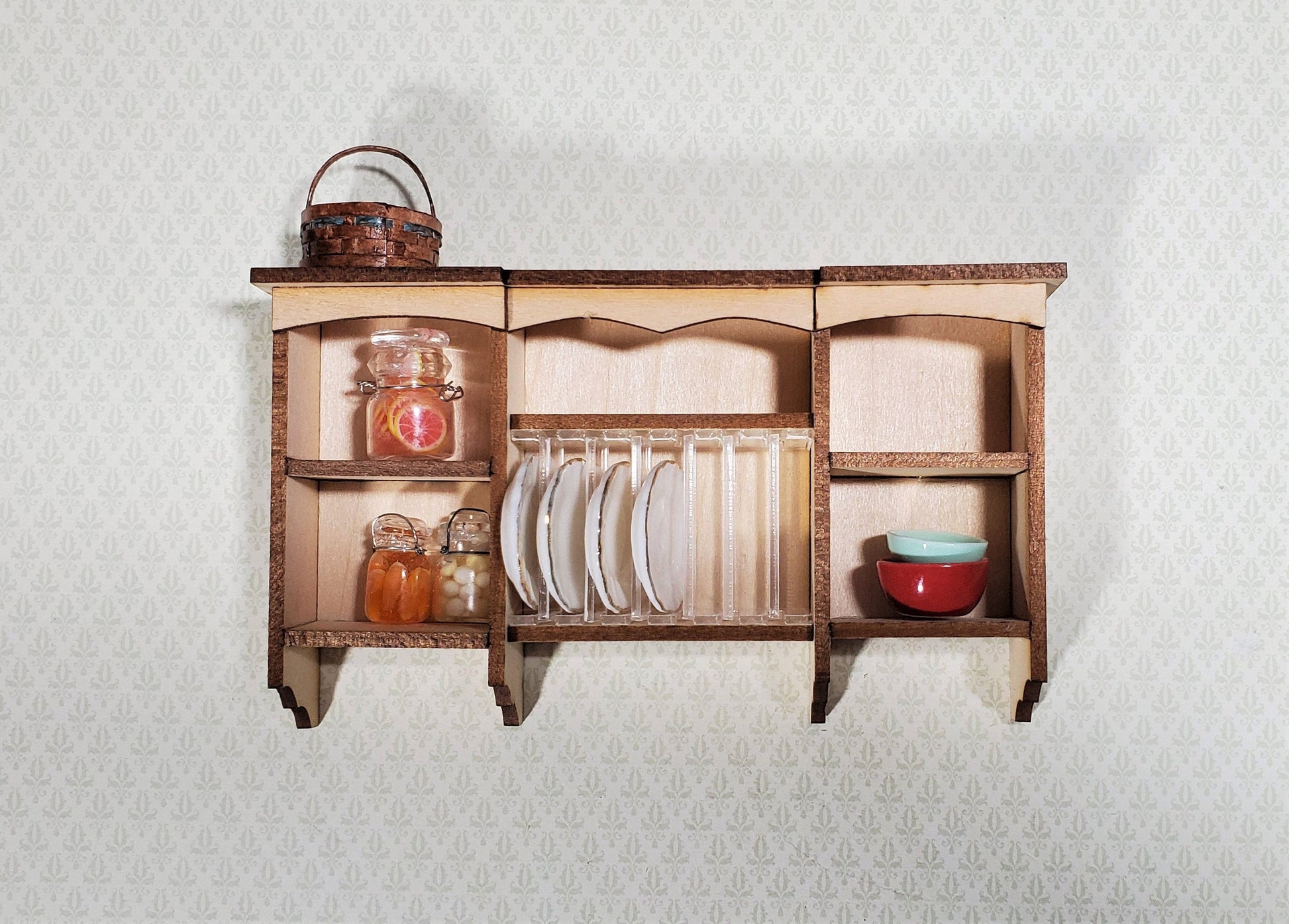Dollhouse DIY Plate Rack Kit Hanging Kitchen Shelf 1:12 Scale Miniature Cupboard