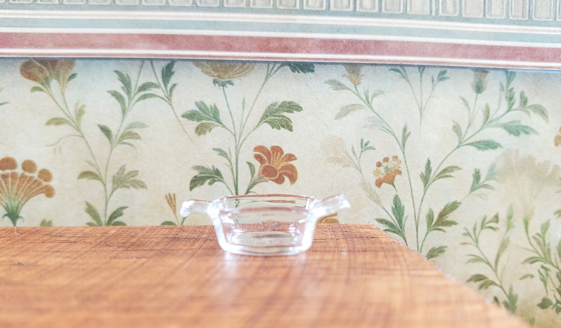 Dollhouse HALF SCALE Clear Glass Casserole Dish with Handles 1:24 Miniature