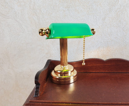 Dollhouse Battery Light Bankers Desk Table Lamp Green Shade 1:12 Scale Miniature