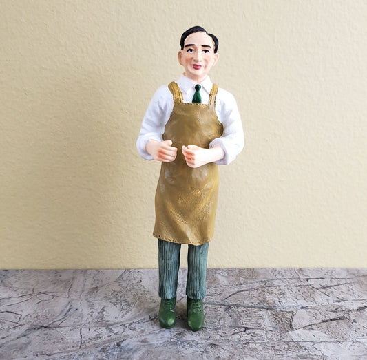 Dollhouse Man Shopkeeper Butler Standing with Apron Resin 1:12 Scale Miniature