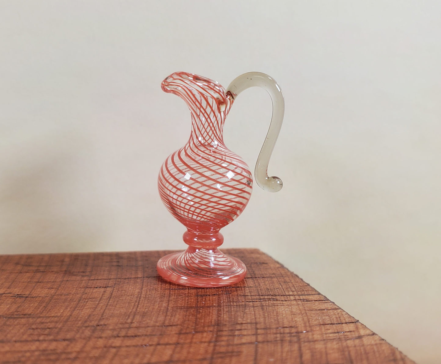 Miniature Tall Vase Pitcher Red Swirl Pattern Handmade 1:12 Scale Dollhouse